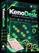 Boîte du logiciel KenoDesk : analyse et statistiques Keno pour Windows