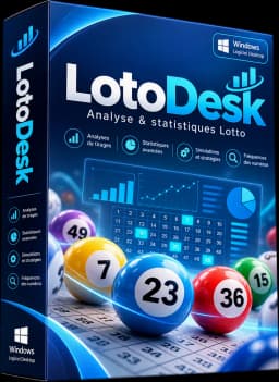 Boîte du logiciel LotoDesk : analyse et statistiques Loto pour Windows