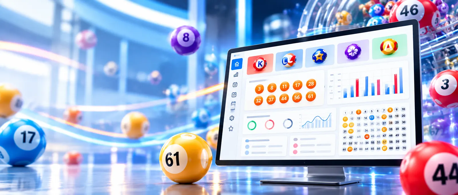 Tableau de bord d'un logiciel Bureau des Jeux : boules, fréquences et grille de numéros